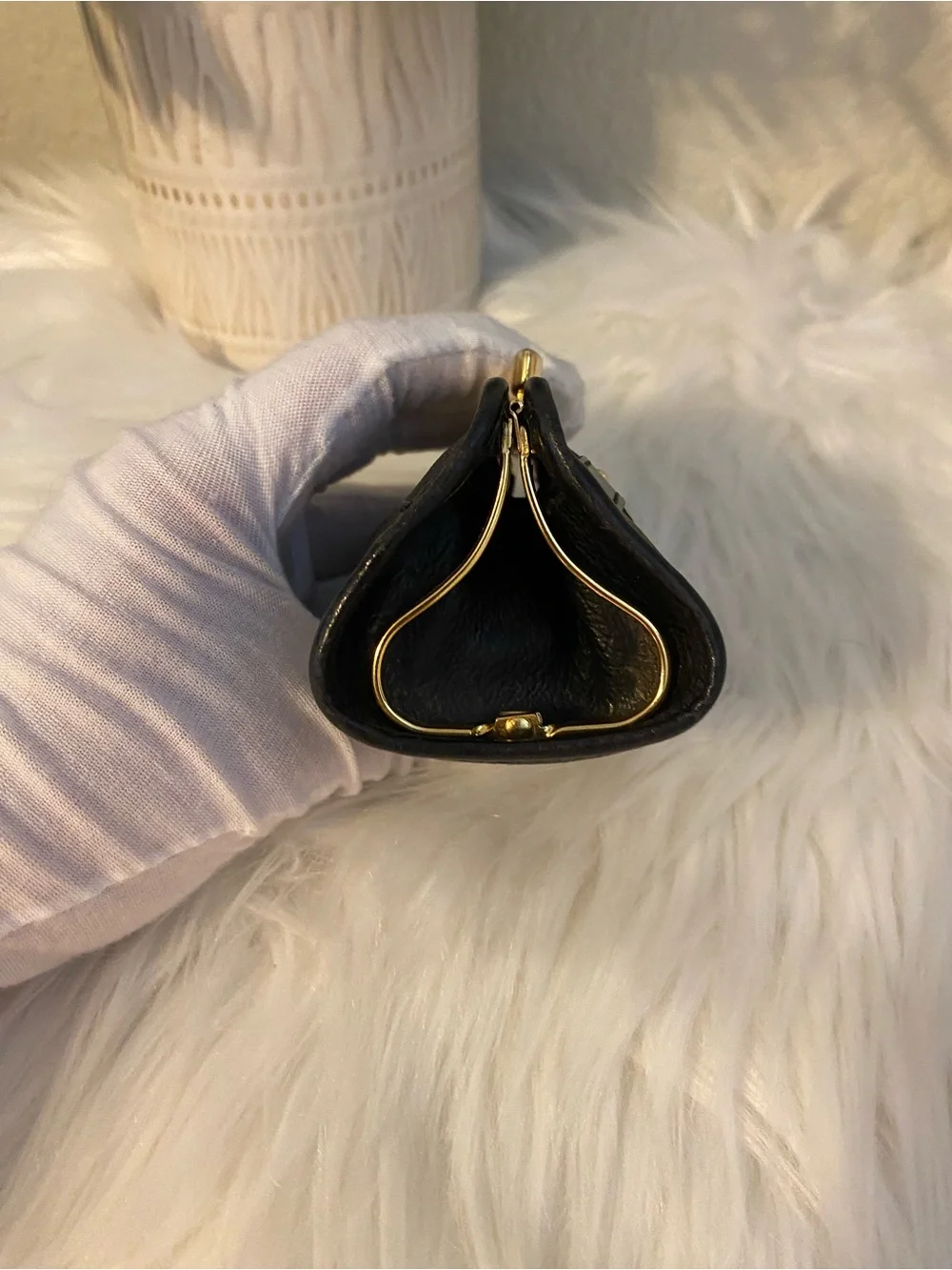 Dior Black Leather Coin Purse with Gold-Tone Logo Vintage beauty!